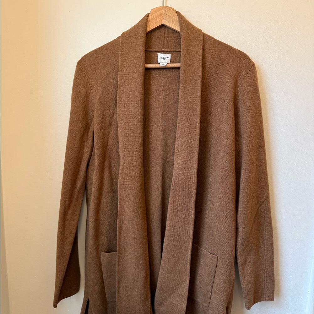 J. Crew Women's Brown Open-Front Knit Cotton Sweater Jacket M